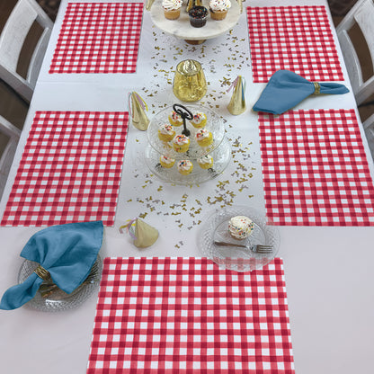 CounterArt Red Gingham 24 Premium Paper Placemats in Resealable Poly-Bag Made in The USA 17" x 11"