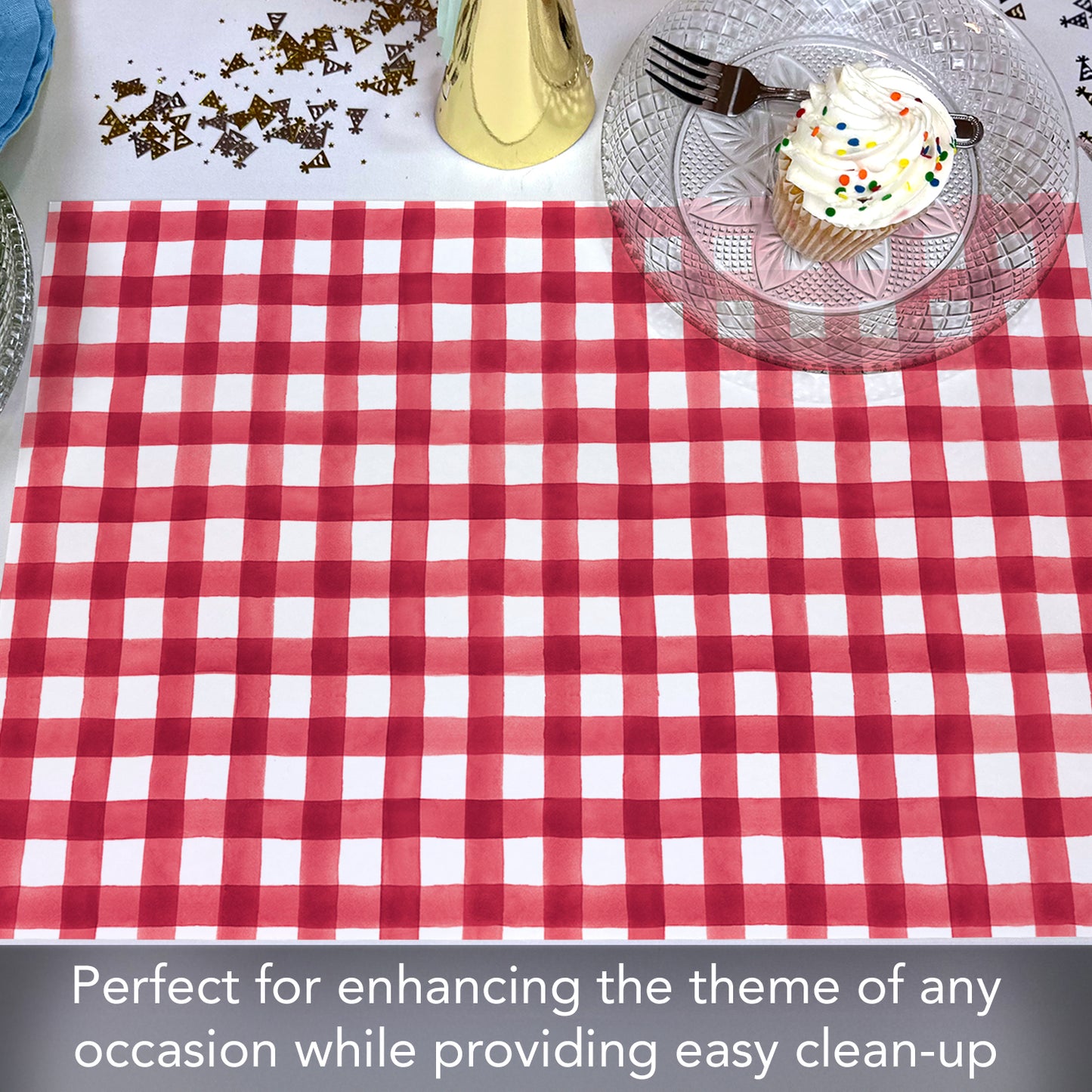 CounterArt Red Gingham 24 Premium Paper Placemats in Resealable Poly-Bag Made in The USA 17" x 11"