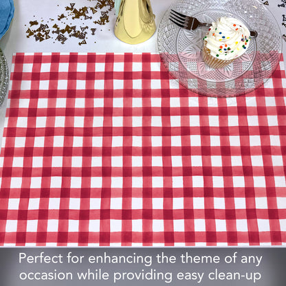 CounterArt Red Gingham 24 Premium Paper Placemats in Resealable Poly-Bag Made in The USA 17" x 11"