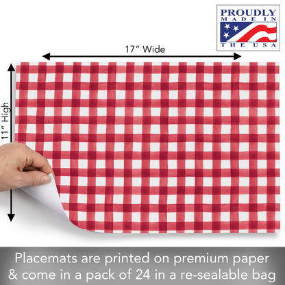 CounterArt Red Gingham 24 Premium Paper Placemats in Resealable Poly-Bag Made in The USA 17" x 11"