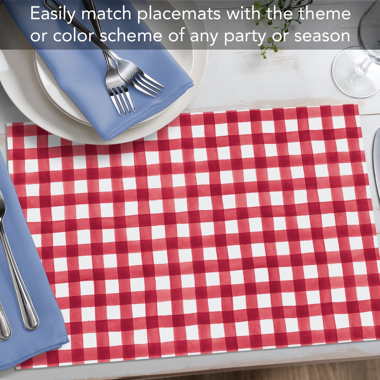 CounterArt Red Gingham 24 Premium Paper Placemats in Resealable Poly-Bag Made in The USA 17" x 11"