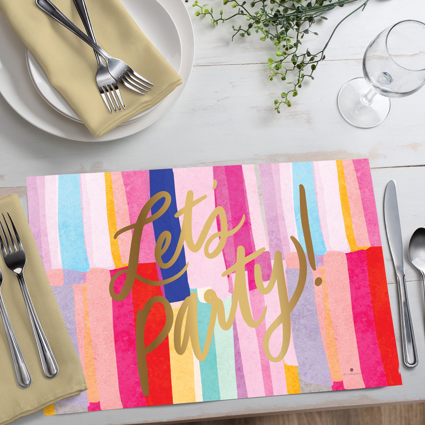 CounterArt Let's Party 24 Premium Paper Placemats in Resealable Storage Bag Made in The USA 17" x 11"