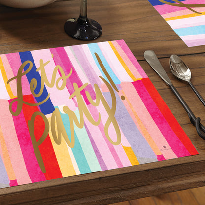 CounterArt Let's Party 24 Premium Paper Placemats in Resealable Storage Bag Made in The USA 17" x 11"