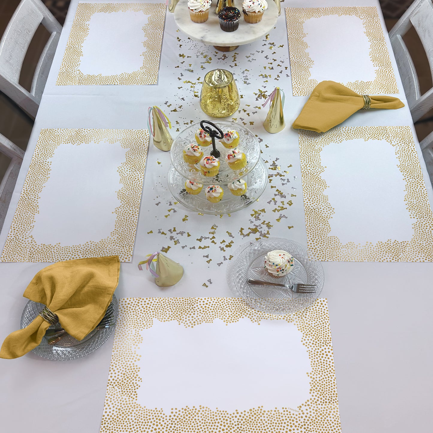 CounterArt Gold Confetti 24 Premium Paper Placemats in Resealable Storage Bag Made in The USA 17" x 11"