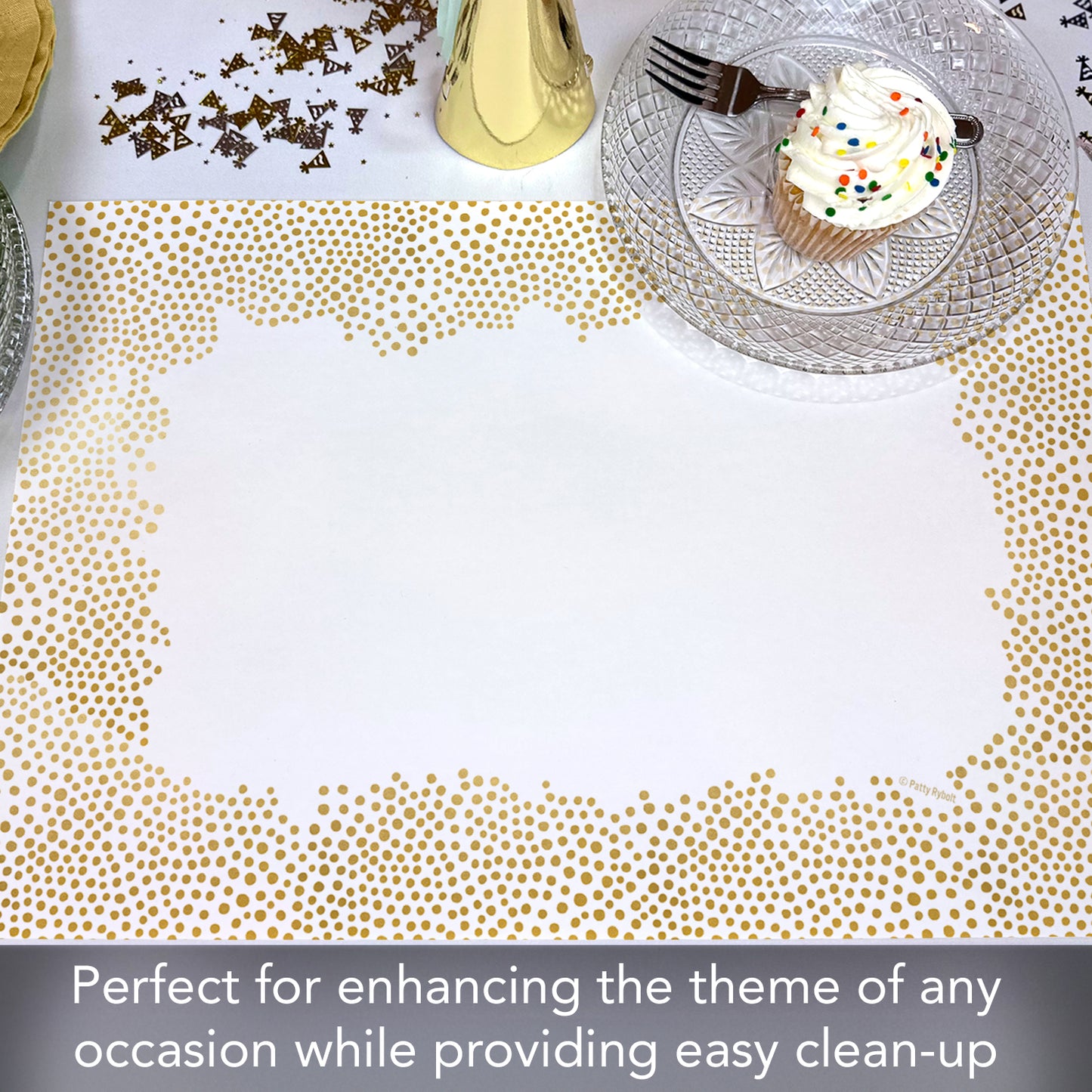 CounterArt Gold Confetti 24 Premium Paper Placemats in Resealable Storage Bag Made in The USA 17" x 11"