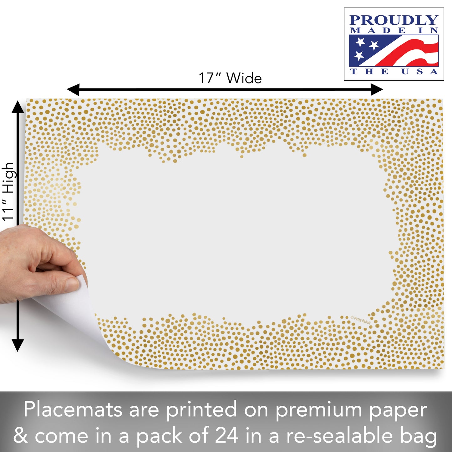 CounterArt Gold Confetti 24 Premium Paper Placemats in Resealable Storage Bag Made in The USA 17" x 11"