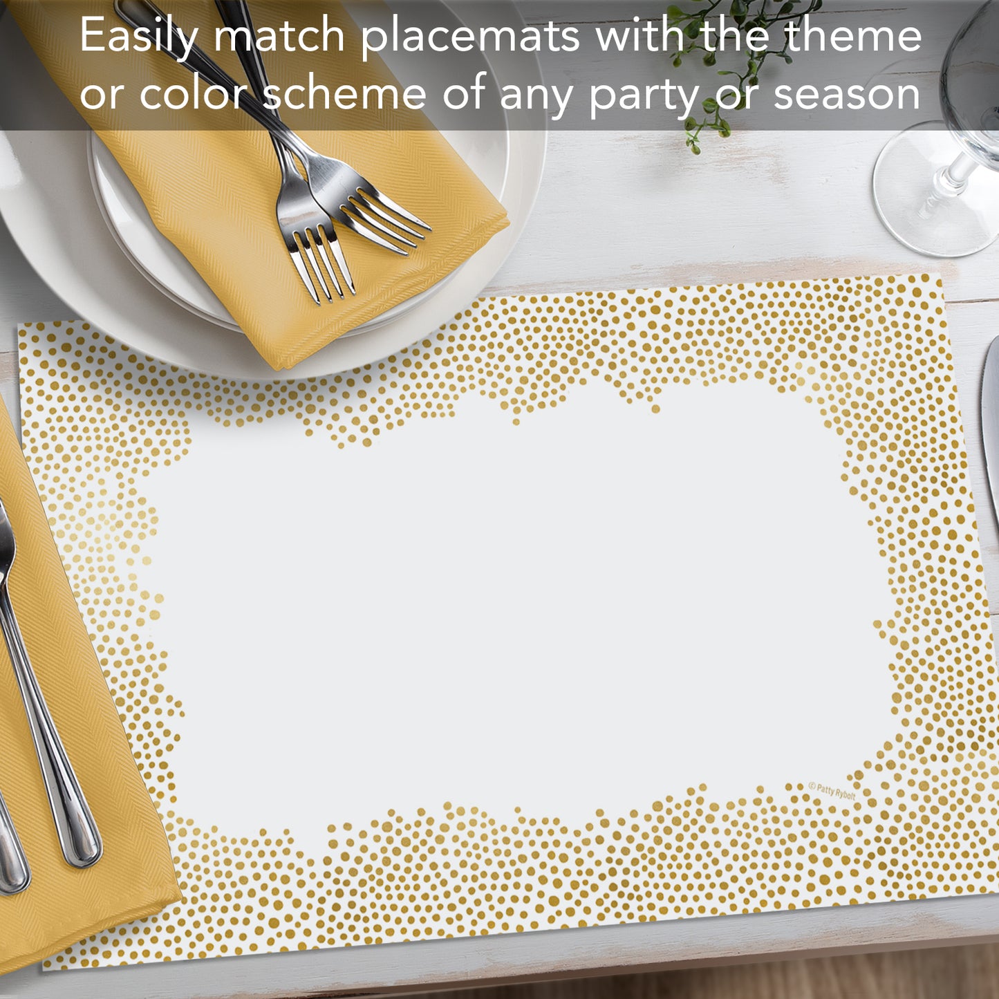 CounterArt Gold Confetti 24 Premium Paper Placemats in Resealable Storage Bag Made in The USA 17" x 11"