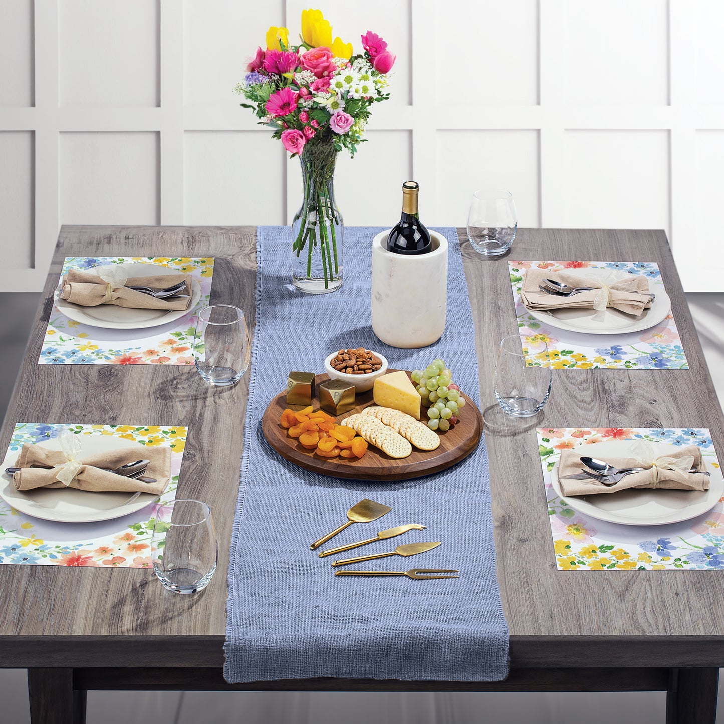 CounterArt Watercolor Florals 24 Premium Paper Placemats in Resealable Storage Bag Made in The USA 17" x 11"