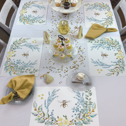 CounterArt Bee Crest 24 Premium Paper Placemats in Resealable Storage Bag Made in The USA 17" x 11"