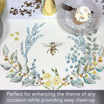 CounterArt Bee Crest 24 Premium Paper Placemats in Resealable Storage Bag Made in The USA 17" x 11"