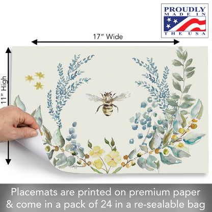 CounterArt Bee Crest 24 Premium Paper Placemats in Resealable Storage Bag Made in The USA 17" x 11"