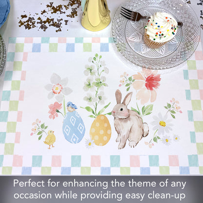 CounterArt Bunny Checkerboard 24 Premium Paper Placemats in Resealable Poly-Bag Made in The USA