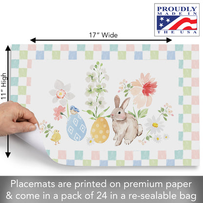 CounterArt Bunny Checkerboard 24 Premium Paper Placemats in Resealable Poly-Bag Made in The USA
