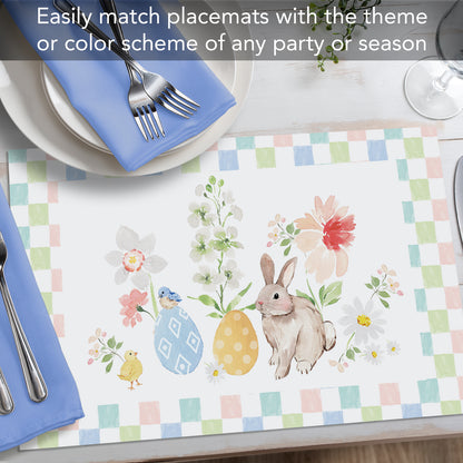 CounterArt Bunny Checkerboard 24 Premium Paper Placemats in Resealable Poly-Bag Made in The USA