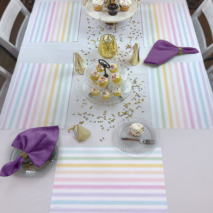 CounterArt Spring Stripes 24 Premium Paper Placemats in Resealable Poly-Bag Made in The USA 17" x 11"