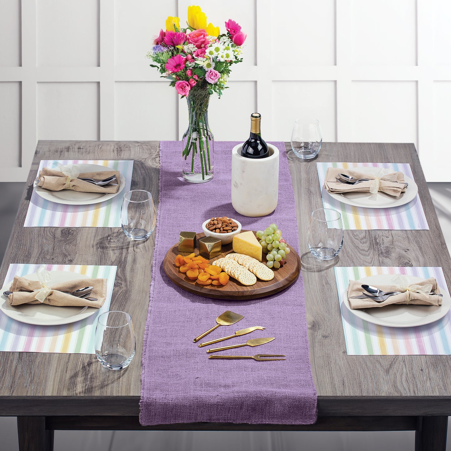 CounterArt Spring Stripes 24 Premium Paper Placemats in Resealable Poly-Bag Made in The USA 17" x 11"