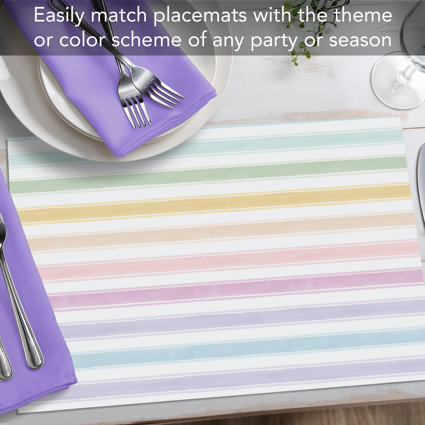 CounterArt Spring Stripes 24 Premium Paper Placemats in Resealable Poly-Bag Made in The USA 17" x 11"