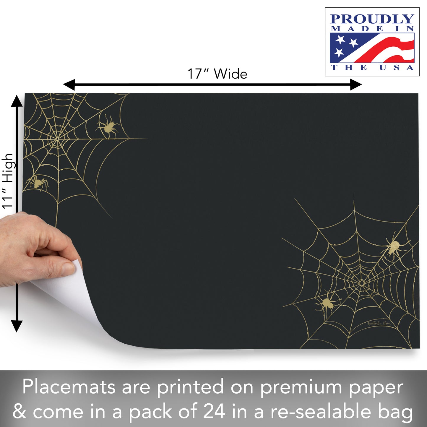 CounterArt Spiderwebs 24 Premium Paper Placemats in Resealable Storage Bag Made in The USA