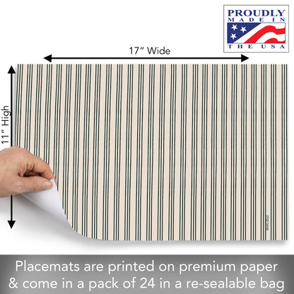 CounterArt Ticking Stripe 24 Premium Paper Placemats in Resealable Storage Bag Made in The USA 17" x 11"