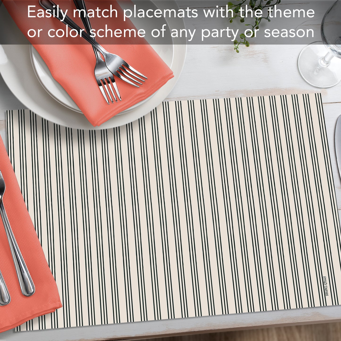 CounterArt Ticking Stripe 24 Premium Paper Placemats in Resealable Storage Bag Made in The USA 17" x 11"