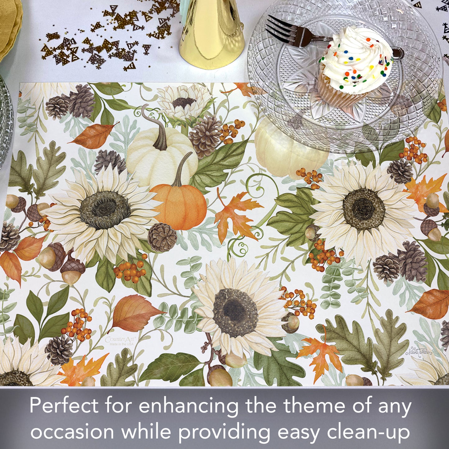 CounterArt Farmhouse Fall 24 Premium Paper Placemats in Resealable Storage Bag Made in The USA