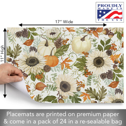 CounterArt Farmhouse Fall 24 Premium Paper Placemats in Resealable Storage Bag Made in The USA