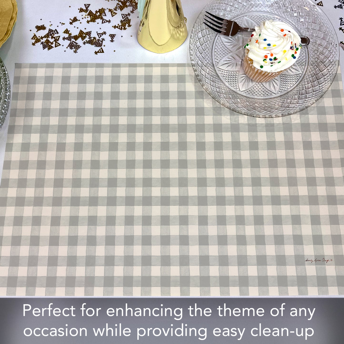 CounterArt Fall Gingham 24 Premium Paper Placemats in Resealable Storage Bag Made in The USA Recyclable Table Decoration for Parties, Celebrations, and Holidays