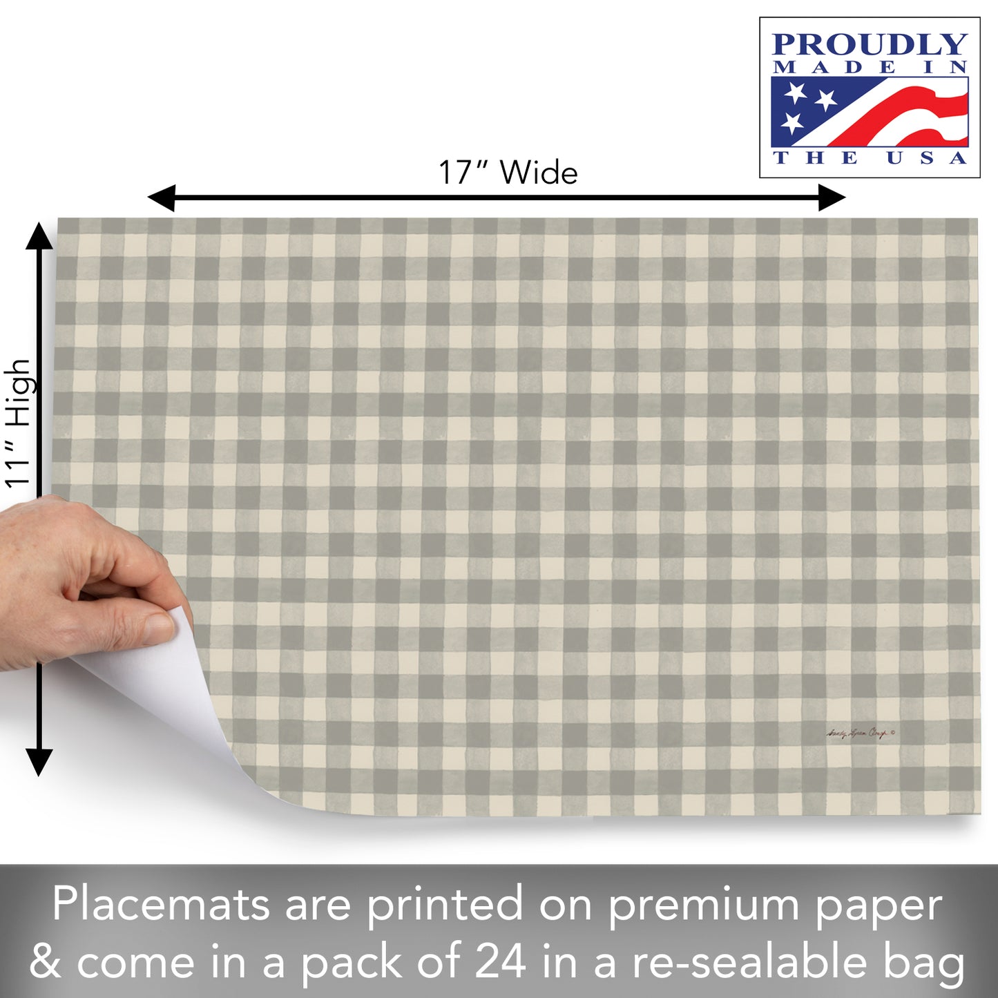 CounterArt Fall Gingham 24 Premium Paper Placemats in Resealable Storage Bag Made in The USA Recyclable Table Decoration for Parties, Celebrations, and Holidays