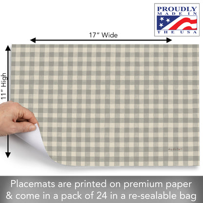 CounterArt Fall Gingham 24 Premium Paper Placemats in Resealable Storage Bag Made in The USA Recyclable Table Decoration for Parties, Celebrations, and Holidays