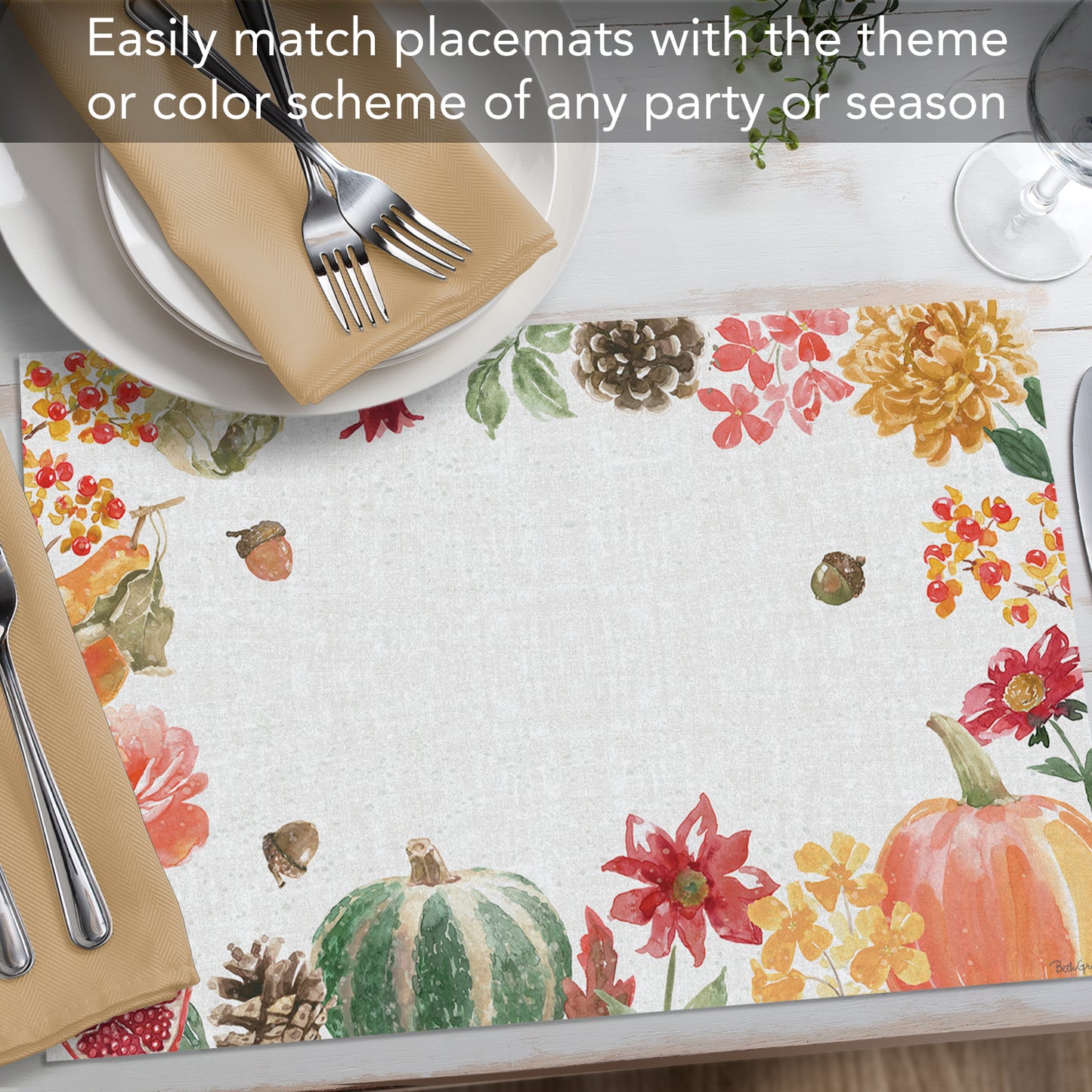 CounterArt Harvest 24 Premium Paper Placemats in Resealable Storage Bag Made in The USA