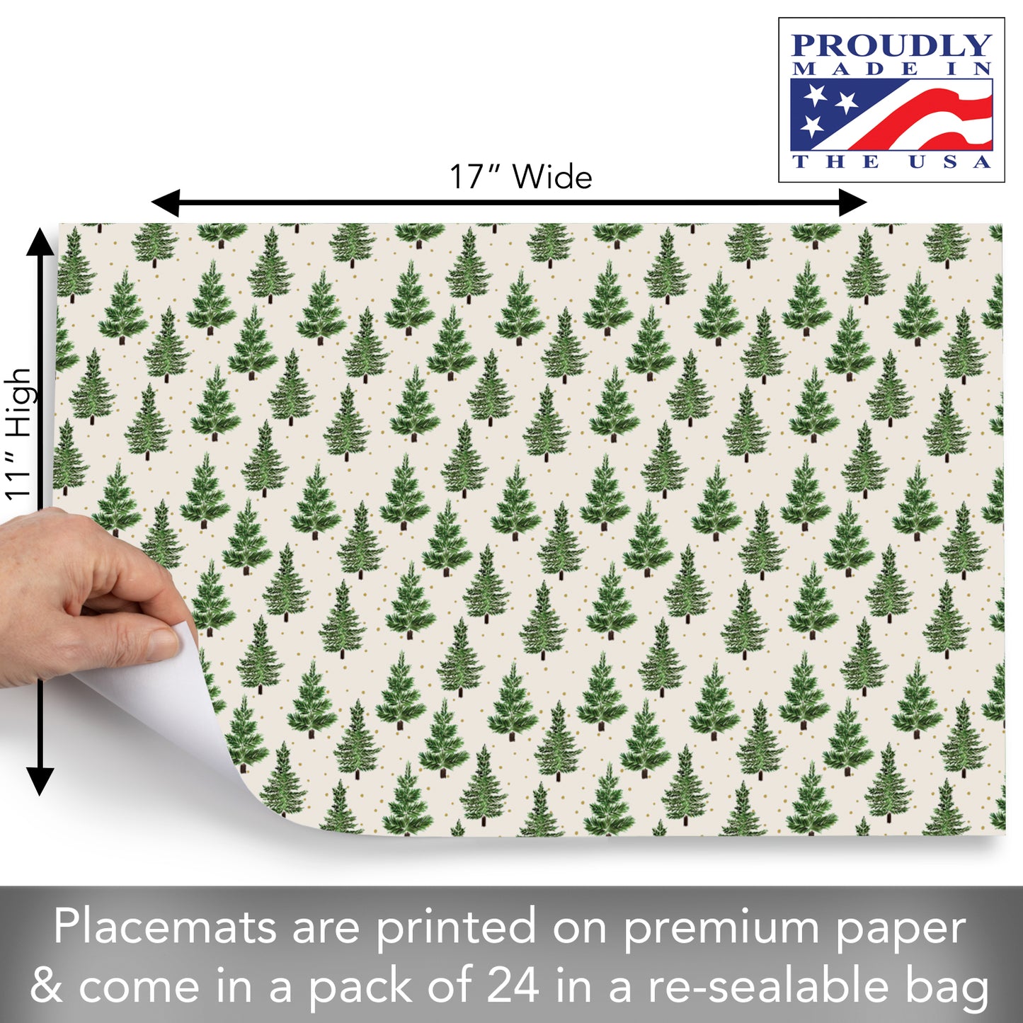 CounterArt Christmas Trees 24 Premium Paper Placemats in Resealable Storage Bag Made in The USA