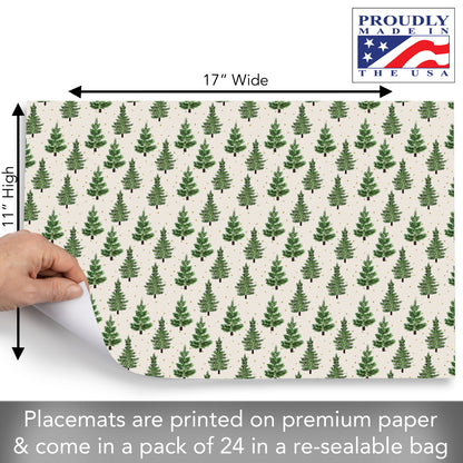 CounterArt Christmas Trees 24 Premium Paper Placemats in Resealable Storage Bag Made in The USA