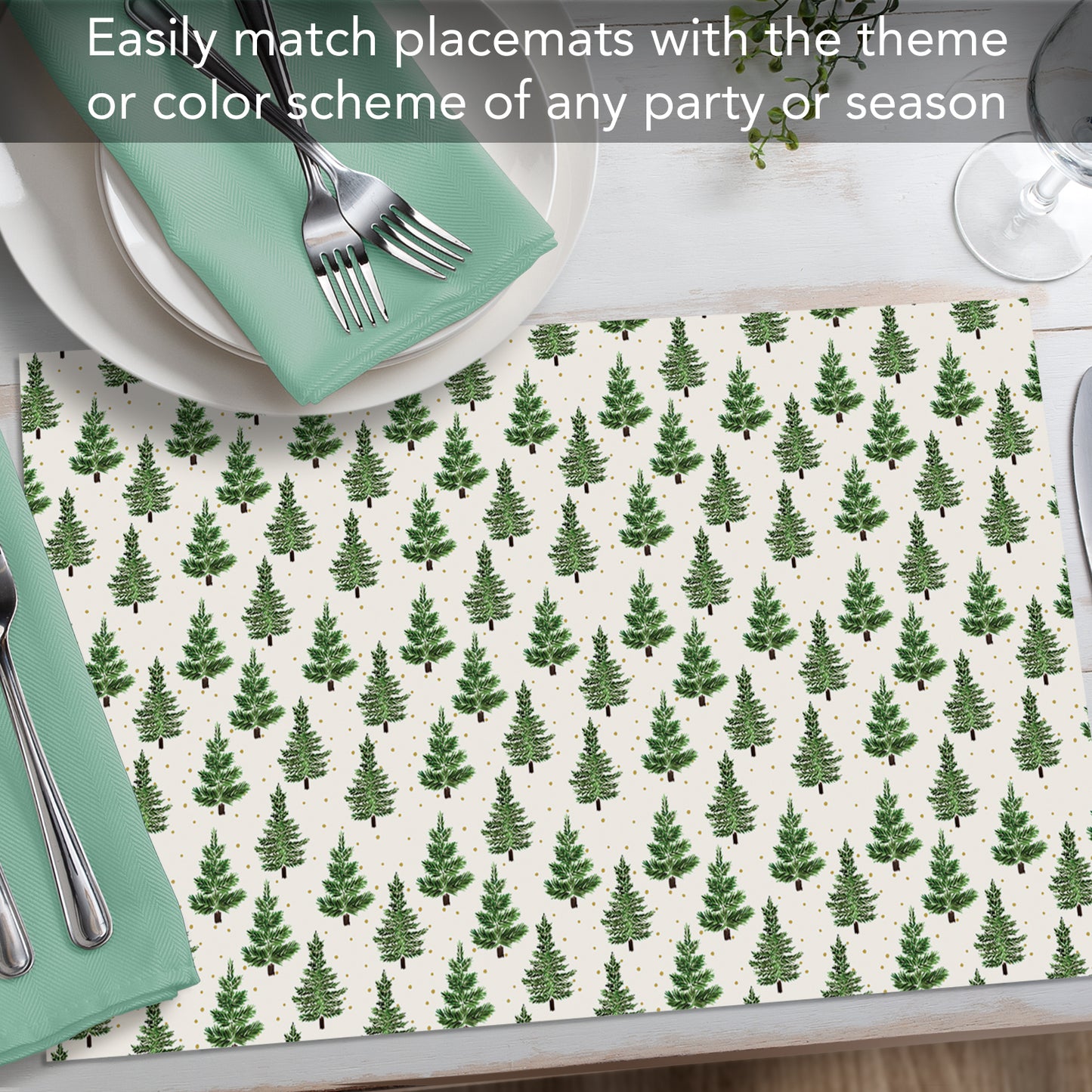 CounterArt Christmas Trees 24 Premium Paper Placemats in Resealable Storage Bag Made in The USA