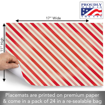 CounterArt Peppermint Stripes 24 Premium Paper Placemats in Resealable Storage Bag Made in The USA