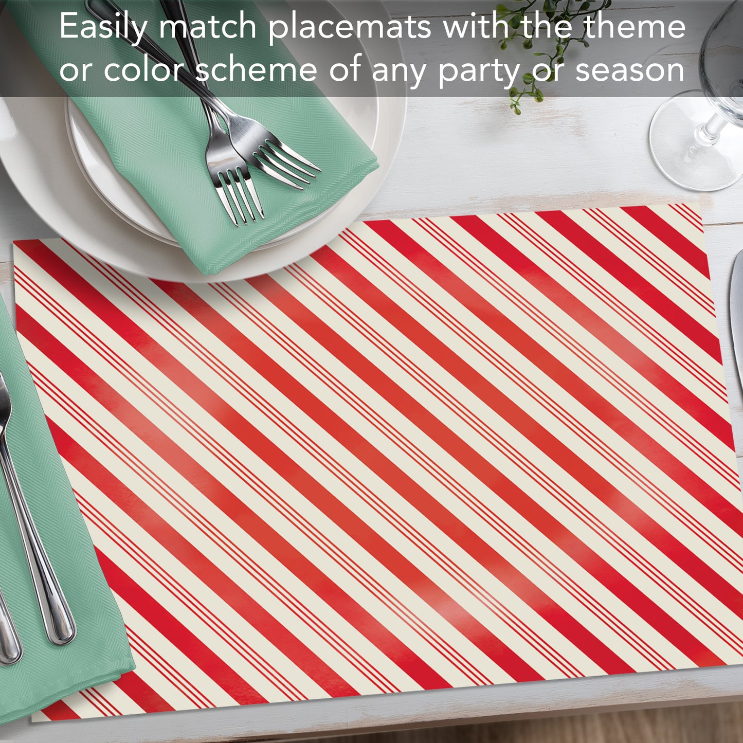 CounterArt Peppermint Stripes 24 Premium Paper Placemats in Resealable Storage Bag Made in The USA