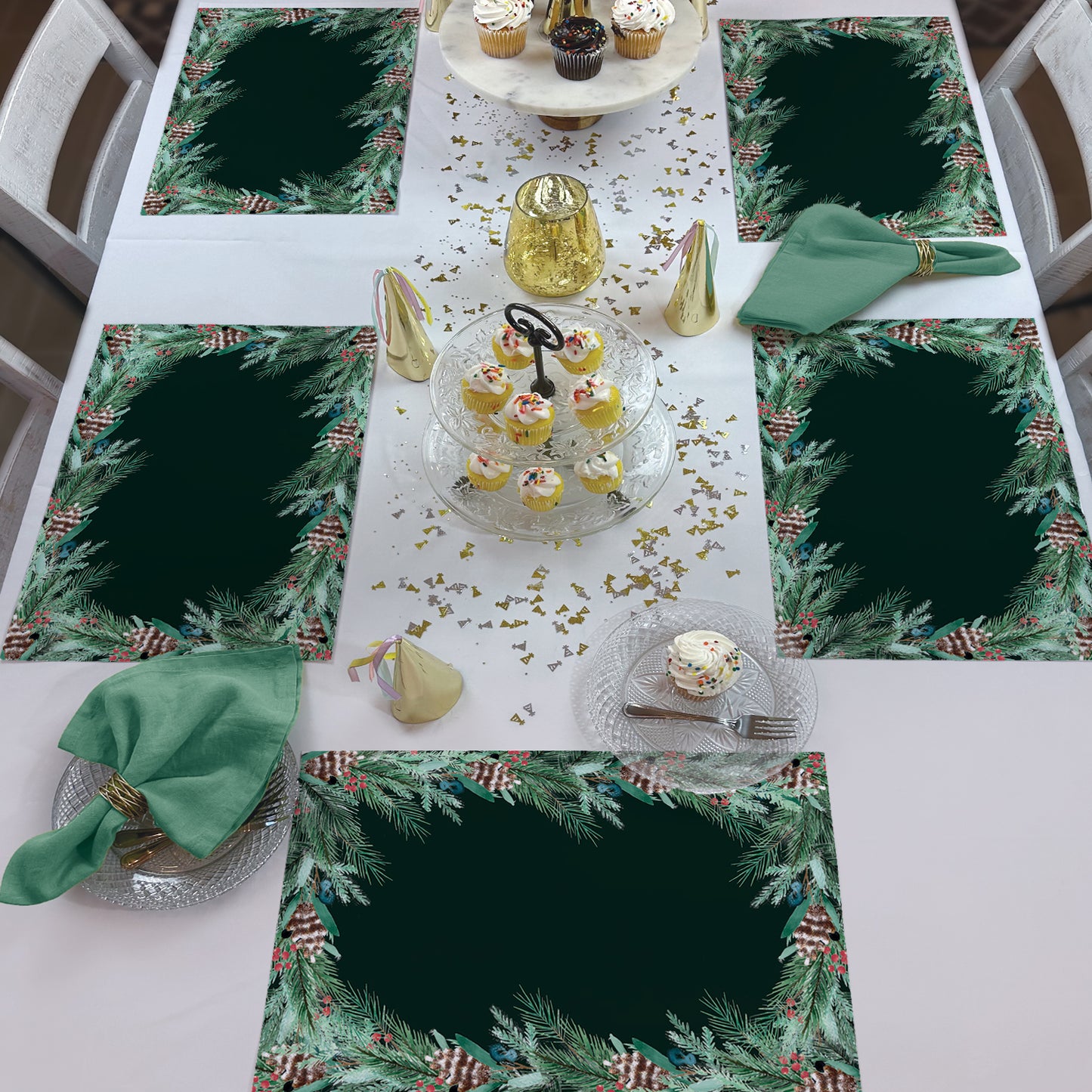 CounterArt Green Garland 24 Premium Paper Placemats in Resealable Storage Bag Made in The USA