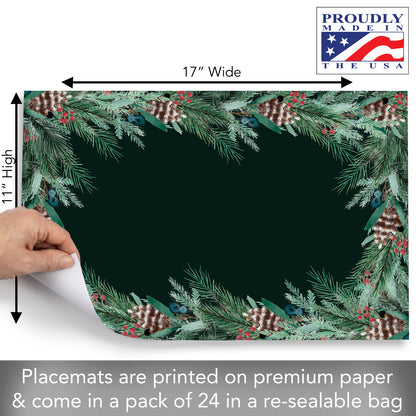 CounterArt Green Garland 24 Premium Paper Placemats in Resealable Storage Bag Made in The USA