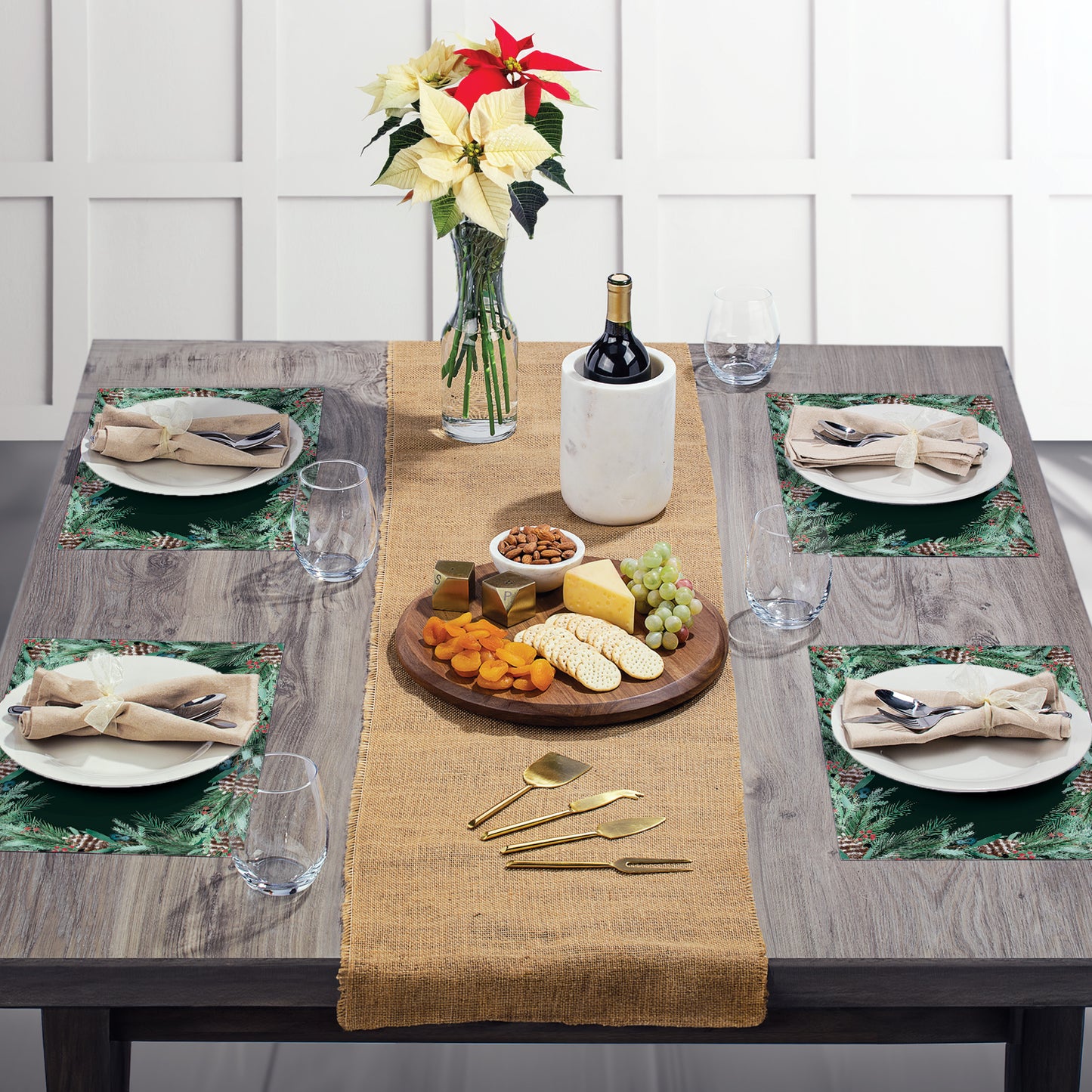 CounterArt Green Garland 24 Premium Paper Placemats in Resealable Storage Bag Made in The USA