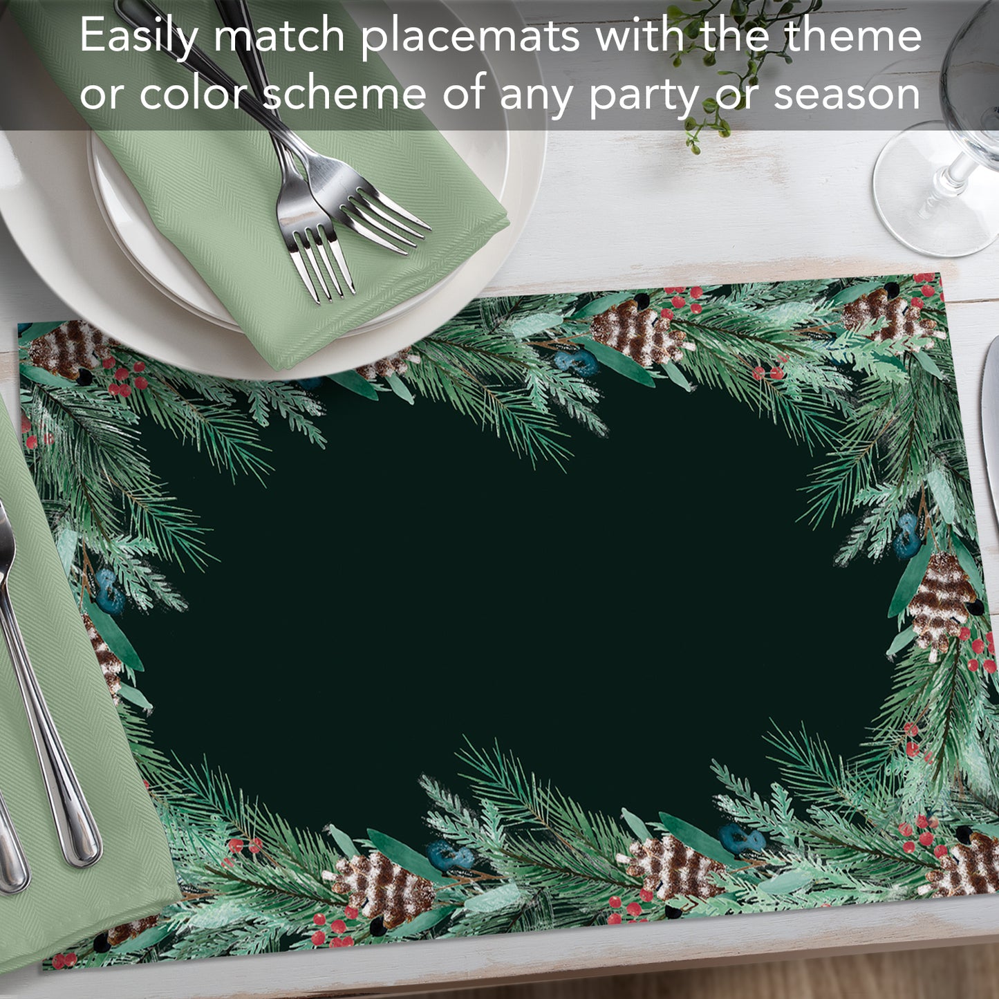 CounterArt Green Garland 24 Premium Paper Placemats in Resealable Storage Bag Made in The USA