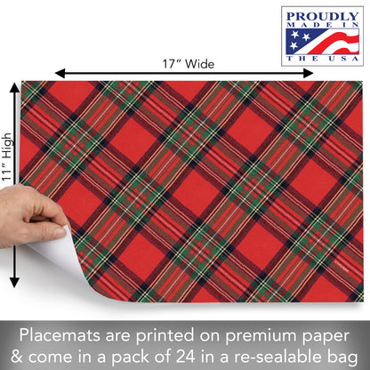 CounterArt Christmas Plaid 24 Premium Paper Placemats in Resealable Poly-Bag Made in The USA