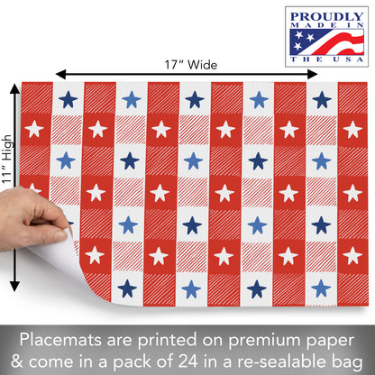 CounterArt Patriotic Picnic 24 Premium Paper Placemats in Resealable Storage Bag Made in The USA