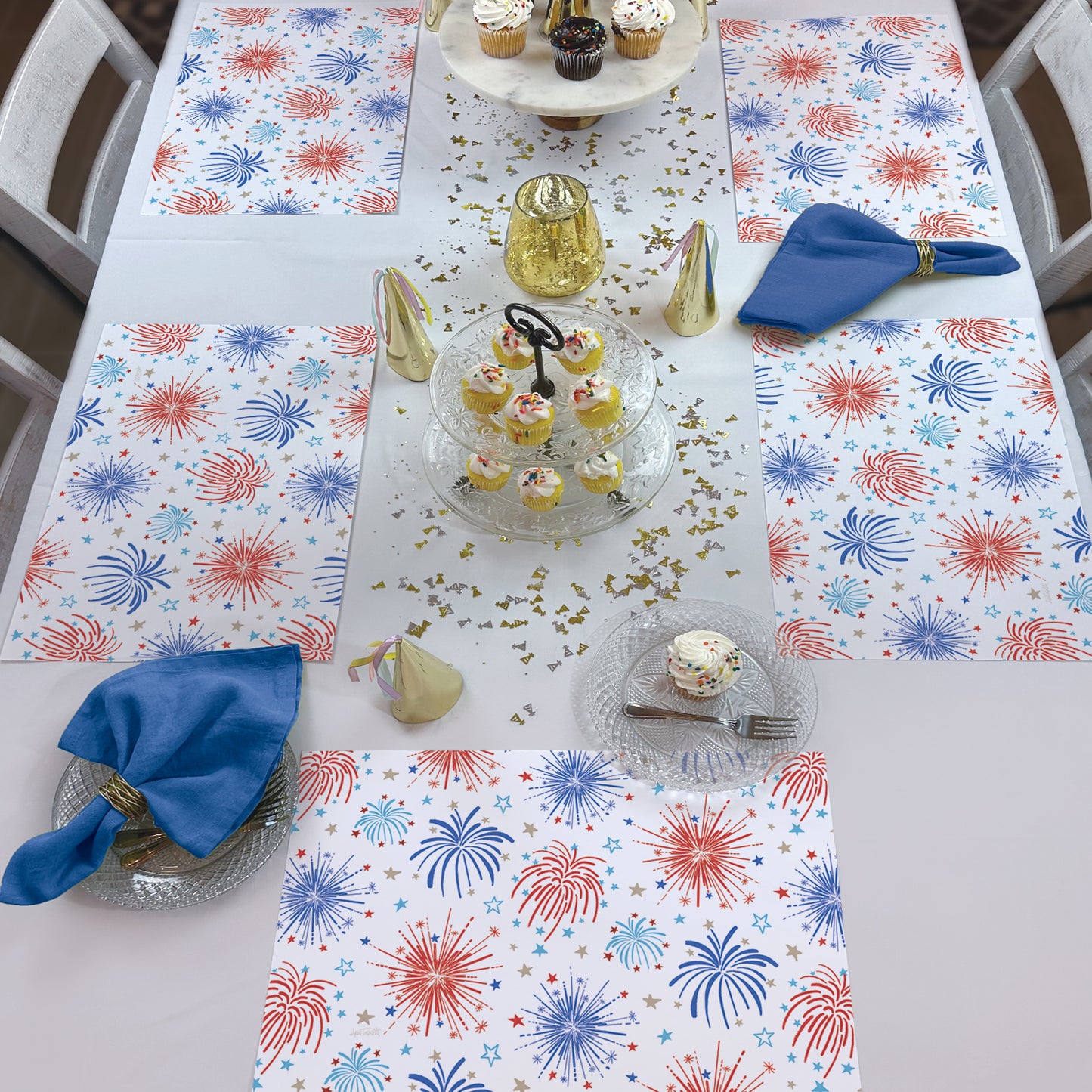 CounterArt Star Spangled 24 Premium Paper Placemats in Resealable Storage Bag Made in The USA