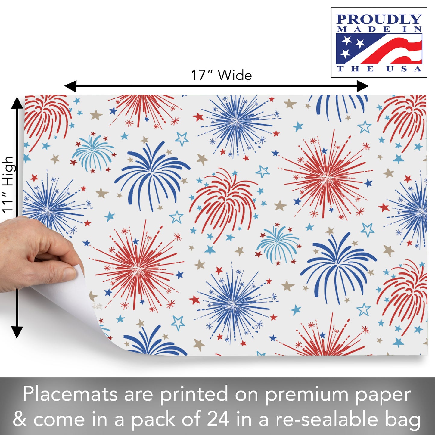 CounterArt Star Spangled 24 Premium Paper Placemats in Resealable Storage Bag Made in The USA