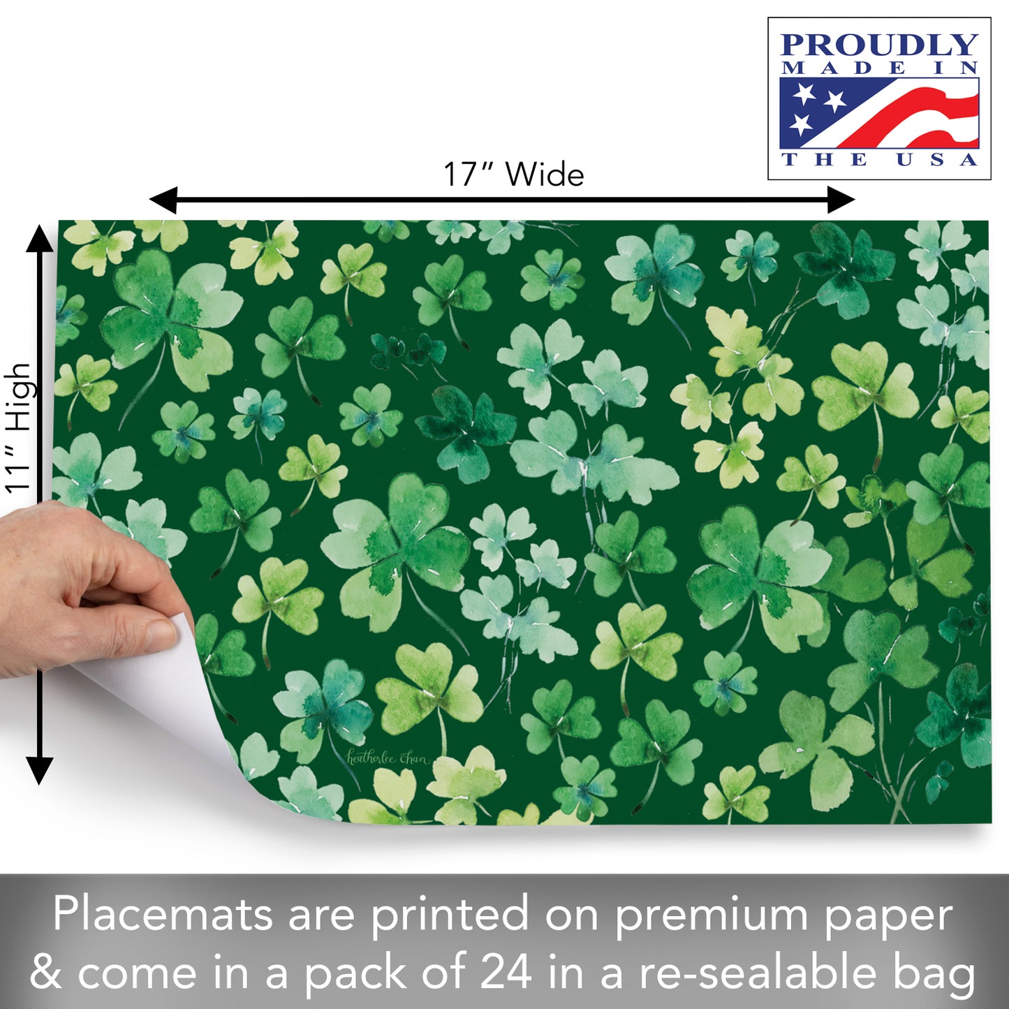 CounterArt Shamrocks 24 Premium Paper Placemats in Resealable Storage Bag Made in The USA
