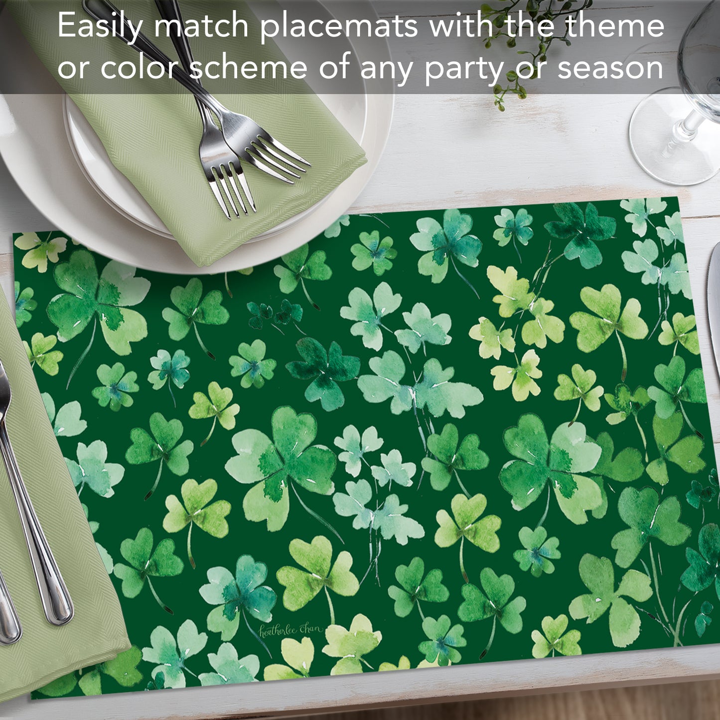 CounterArt Shamrocks 24 Premium Paper Placemats in Resealable Storage Bag Made in The USA