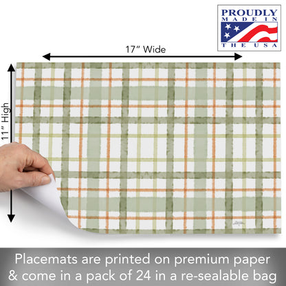 CounterArt Farmhouse Plaid 24 Premium Paper Placemats in Resealable Storage Bag Made in The USA 17" x 11"
