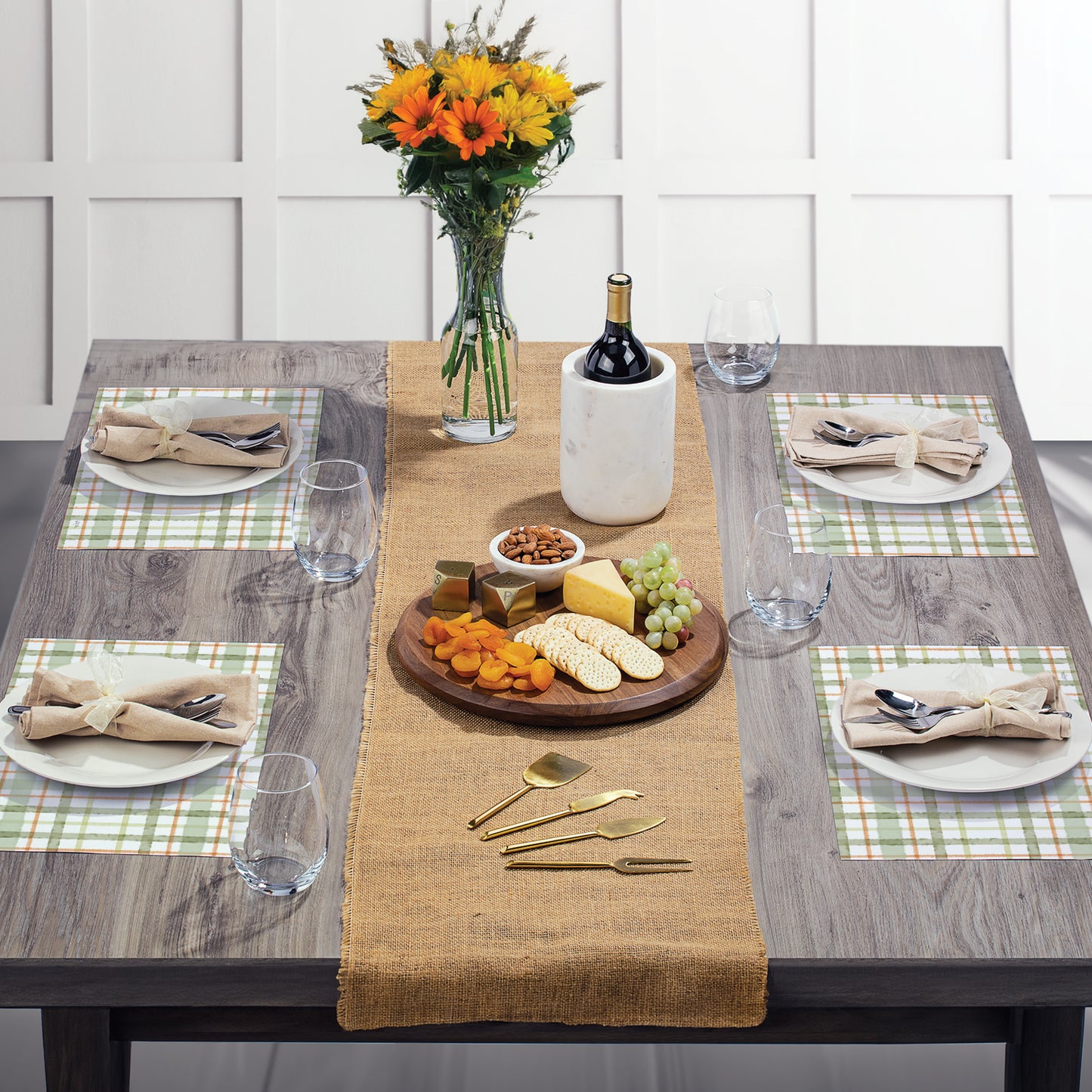 CounterArt Farmhouse Plaid 24 Premium Paper Placemats in Resealable Storage Bag Made in The USA 17" x 11"