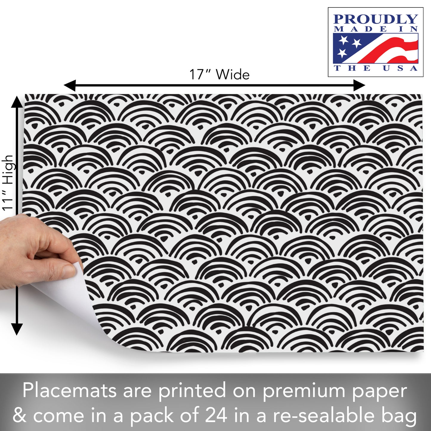 CounterArt Black Arches 24 Premium Paper Placemats in Resealable Poly-Bag Made in The USA 17" x 11"