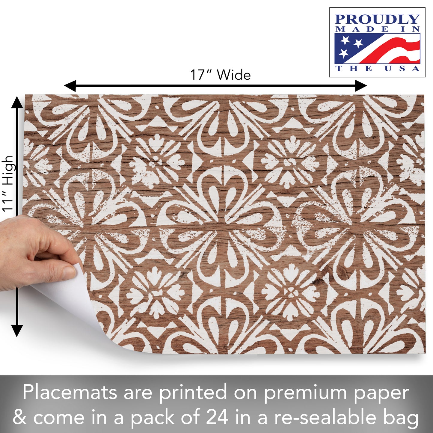 CounterArt Modern Farmhouse 24 Premium Paper Placemats in Resealable Poly-Bag Made in The USA 17" x 11"