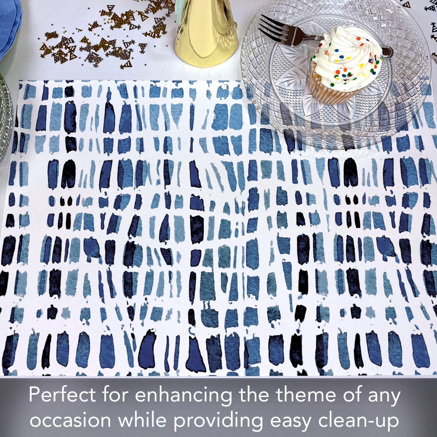CounterArt Indigo Lines 24 Premium Paper Placemats in Resealable Poly-Bag Made in The USA 17" x 11"